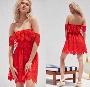 Lovers + Friends Red Off-Shoulder Lace Mini Dress- I Bought and wore once!